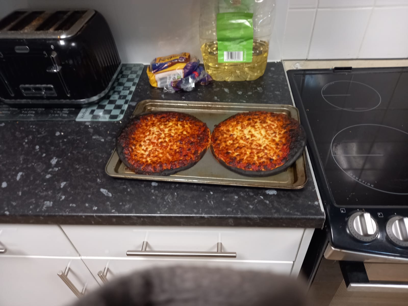 Burnt pizzas